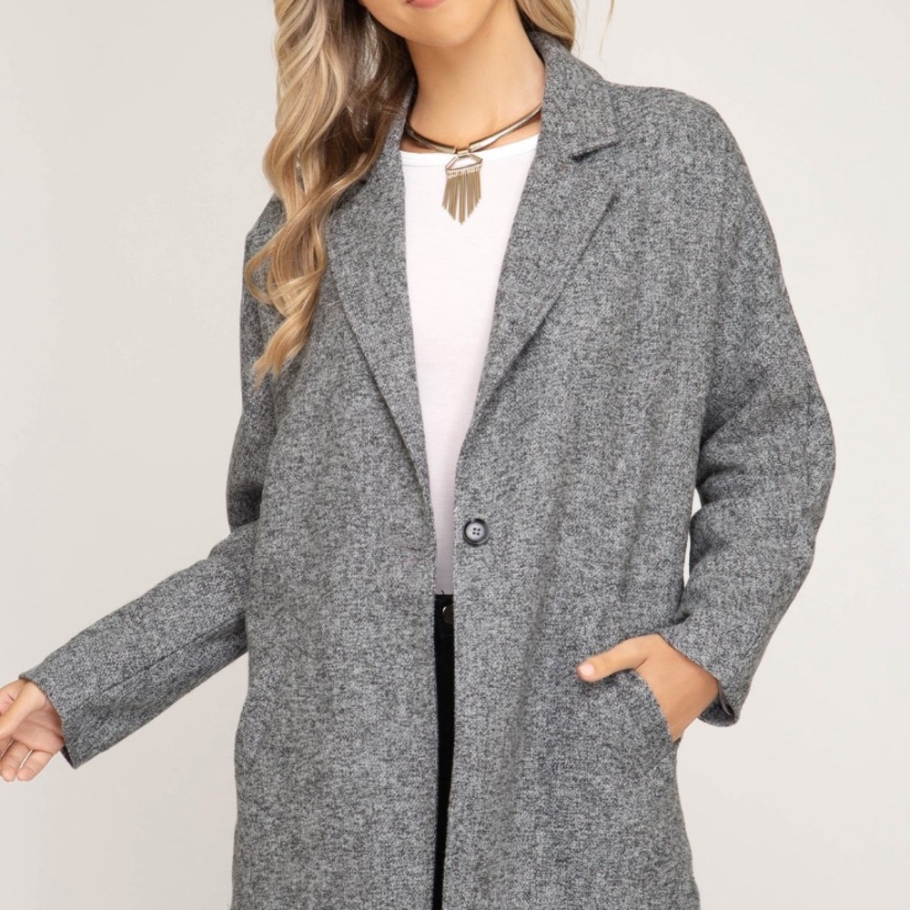 Oversized Tweed Blazer With Pockets